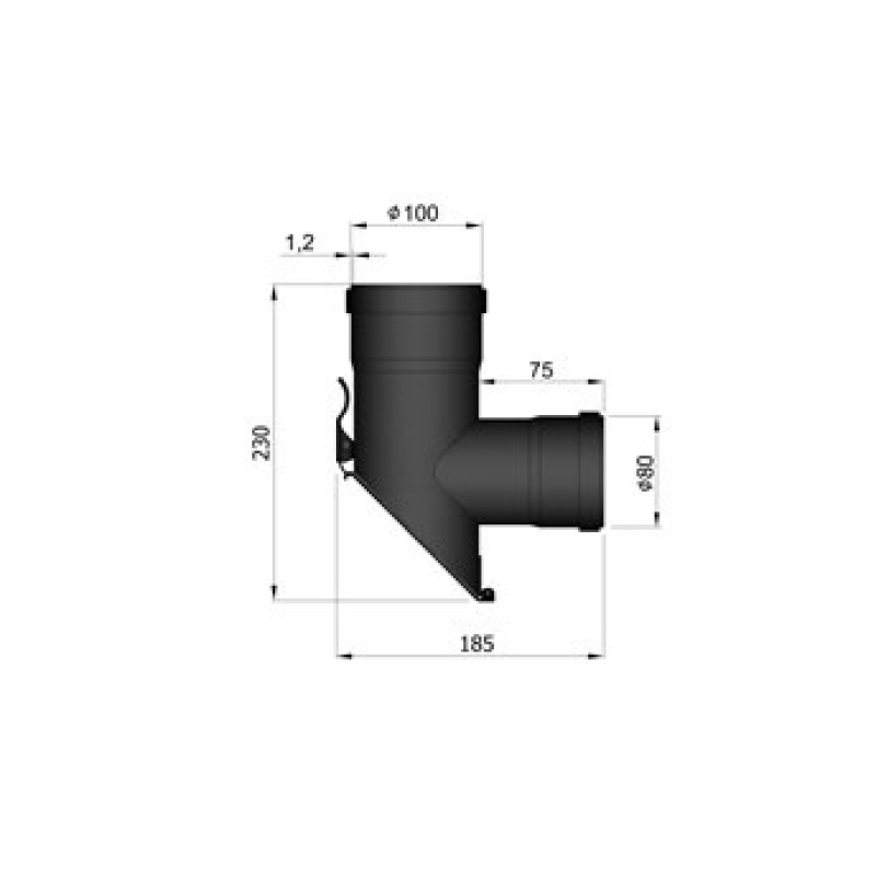 T-stuk afgeschuind met klep 80/100mm